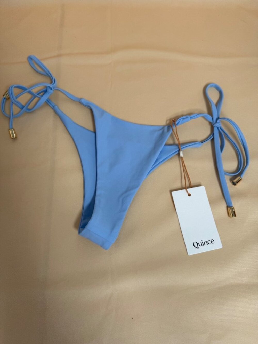 Quince Light Blue Bikini Bottom Adjustable Side Tie & Gold Accents  X-Small